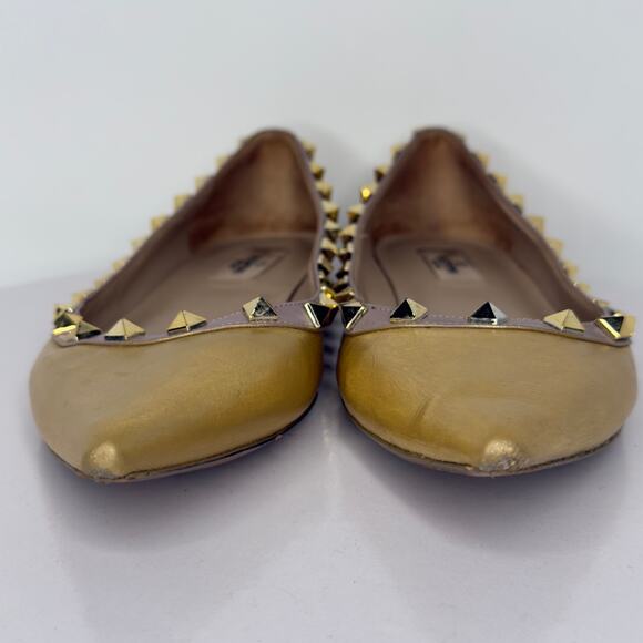Valentino Metallic Gold Leather Rockstud Ballet Flats Size 38 *flaw - Picture 2 of 10